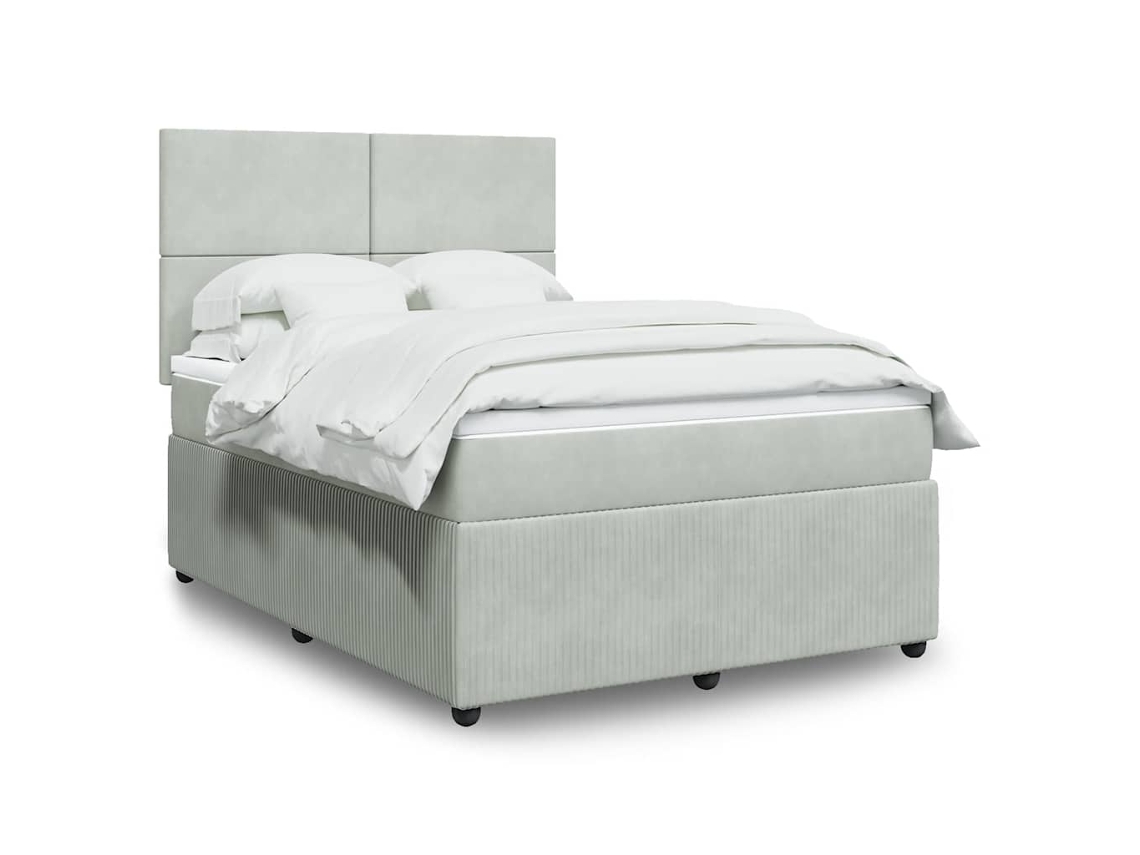 Cama Box Spring Con Colchón Terciopelo Gris Claro 140x190 Cm