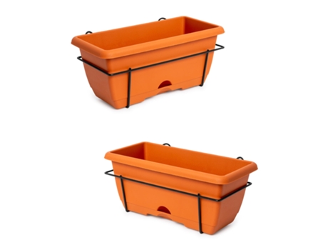 Lote de 2 Jardineras Balconeras 40 cm con Plato Integrado y Soporte. Terracota PLASTIC FORTE