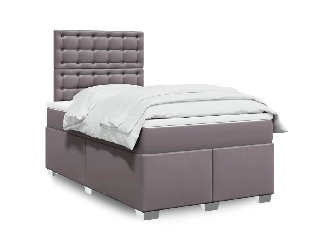 Cama Box Spring Con Colchón Cuero Sintético Gris 120x190 Cm