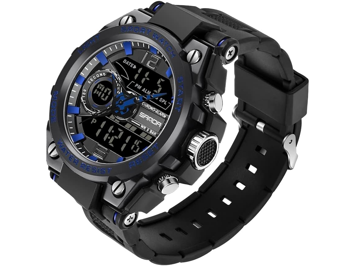 Reloj deportivo militar resistente al agua para hombre, cronómetro con alarma LED multifuncional