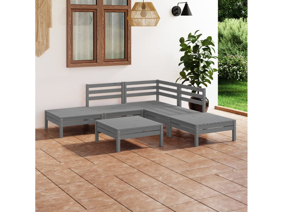 Conjunto de salón de jardín de 6 piezas DKD Home Decor en pino macizo gris