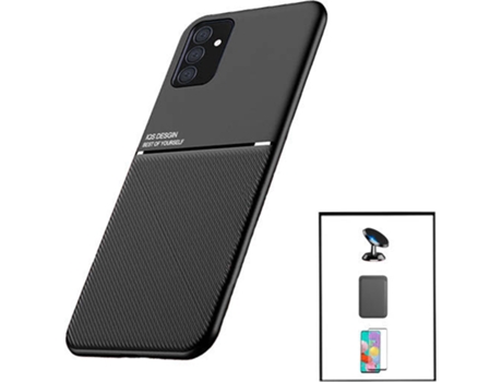 Kit Funda Magnetic Lux, Magnetic Wallet Negro, 5D Full Cover y Soporte Magnético de Coche Samsung Galaxy M52 5G PHONECARE Negro