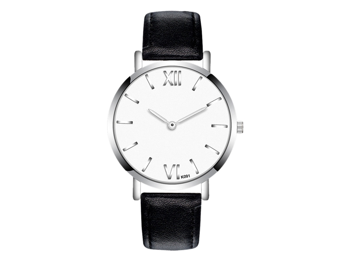 Reloj Hombre De Cuero Moda Dial Redondo Analógico Cuarzo Empresarial Negro