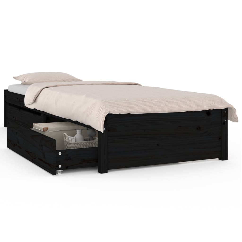 Vidaxl Estructura Cama individual somier dormitorio base habitación muebles mobiliario hogar cuarto descanso con cajones negro 90x190 cm madera