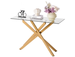 Mesa consola rectangular con estructura de metal y tapa de cristal Tekmaquinas
