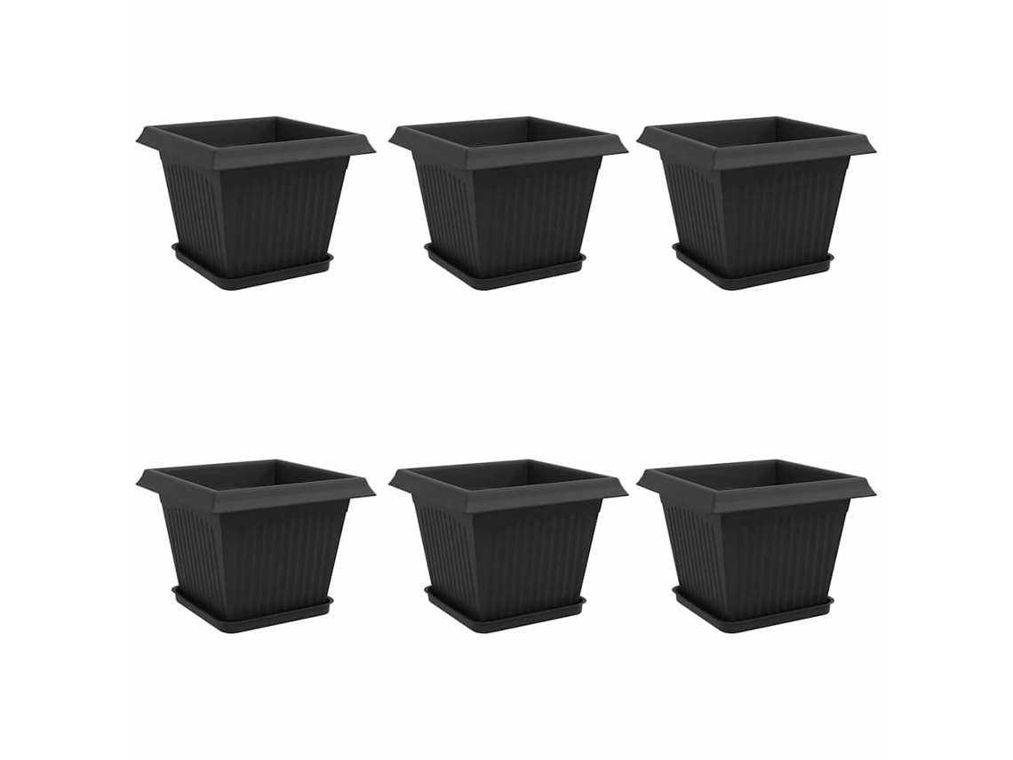 Macetas Vidaxl para plantas, 6 unidades, negras, 28,5 x 28,5 x 22 cm, plástico.