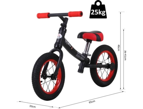 Bicicleta De Equilibrio infantil homcom negro 65x33x46 cm sin pedales 3145cm 2