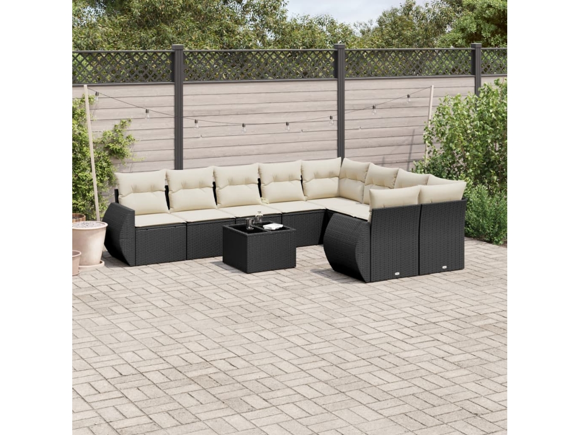 Conjunto de sofá de jardín de 10 piezas con cojines en mimbre sintético negro de DKD Home Decor