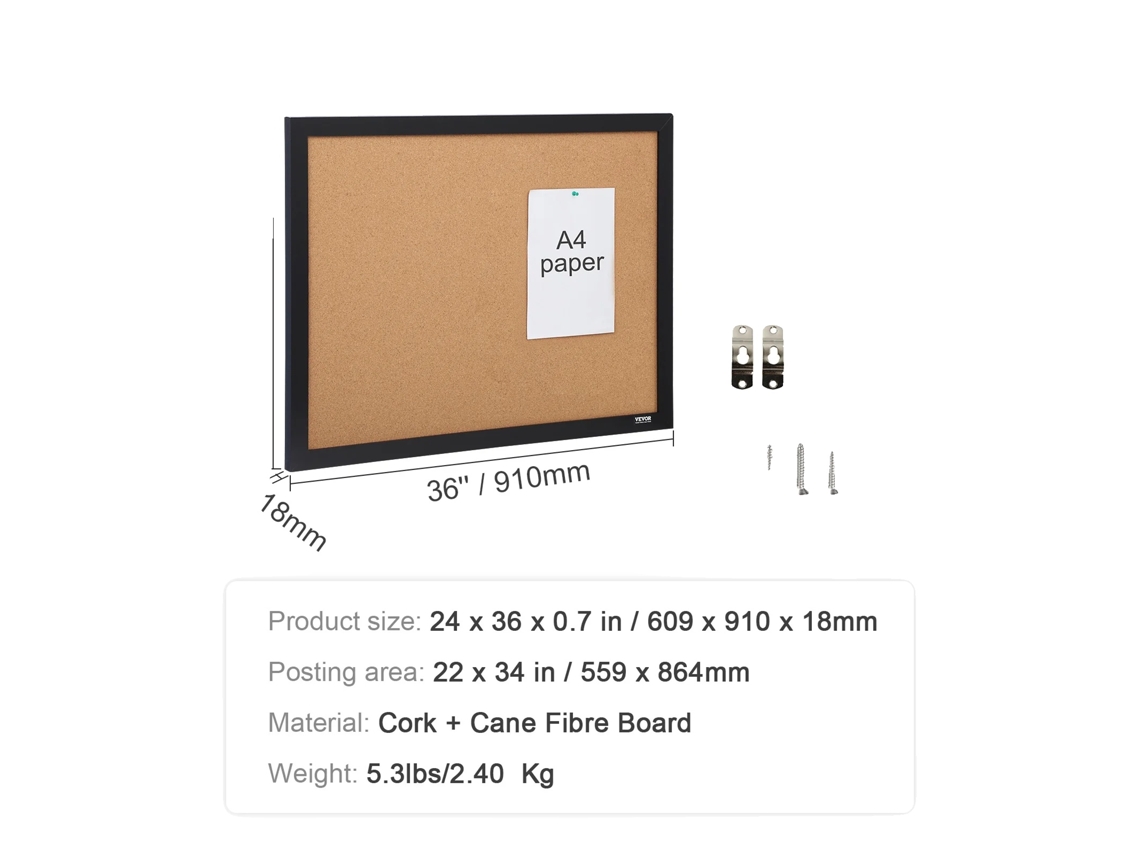 Tablero de anuncios, amplia superficie para publicar carteles, estructura de MDF duradera, 36x24 pulgadas.