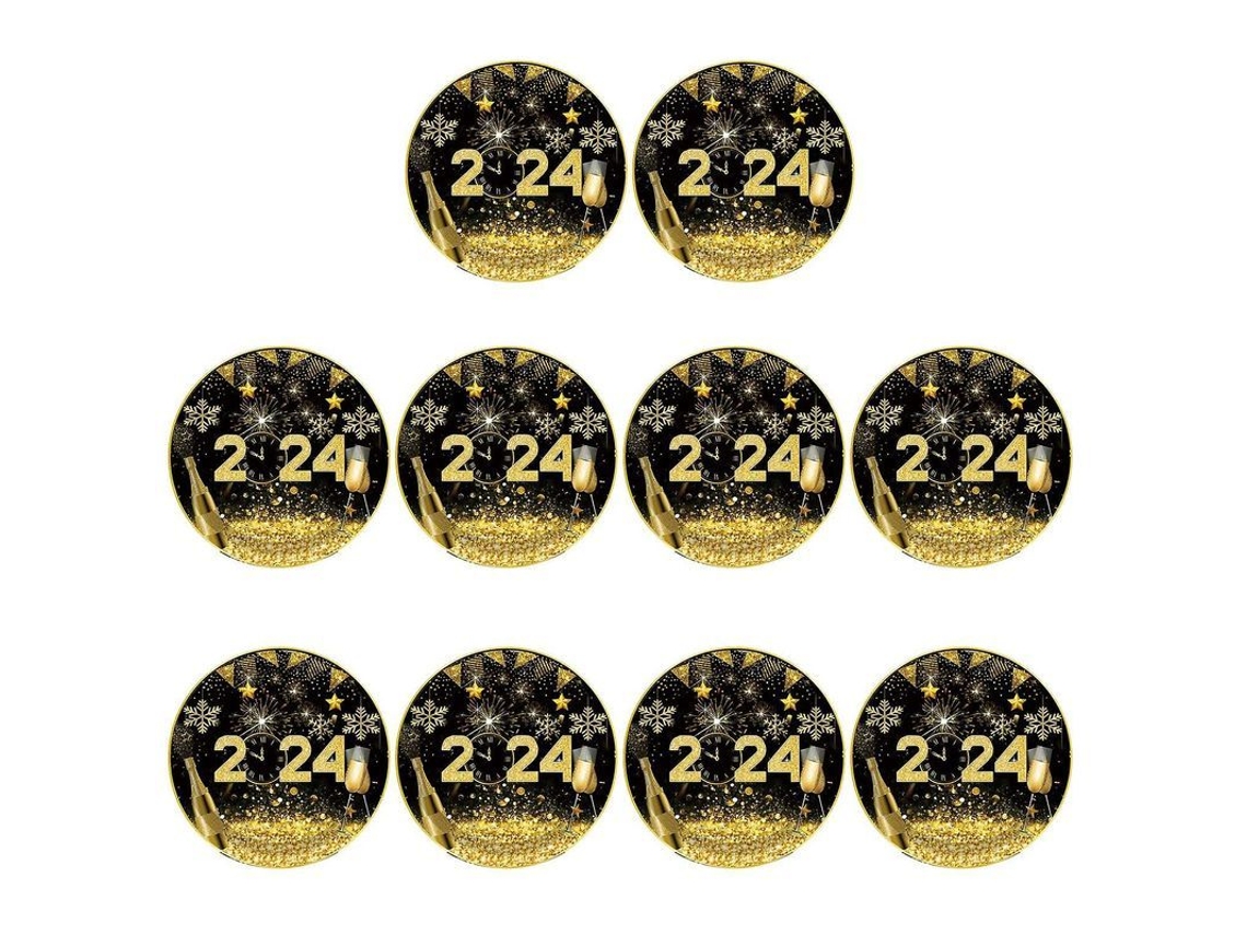 Juego de utensilios desechables Fastst: platos, servilletas, vasos y mantel para la celebración de Nochevieja de 2024.