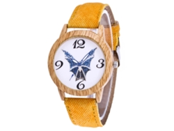 Reloj De Cuarzo Unisex De Piel Denim Con Textura De Madera Zhoulianfa (amarillo)