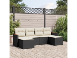 Conjunto de sofá de jardín de 6 piezas con cojines, mimbre sintético negro, DKD Home Decor