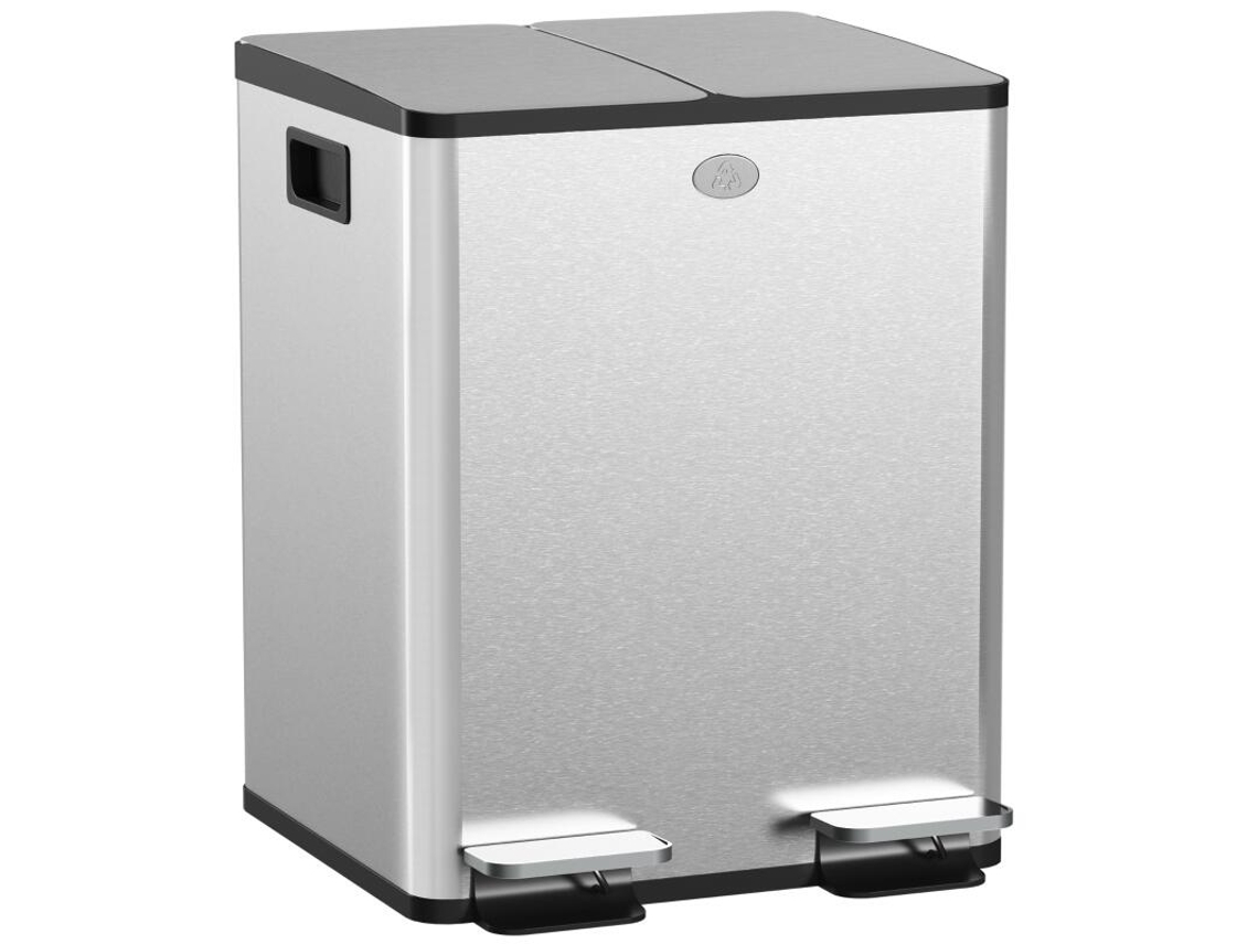 Contenedor de basura de 2 compartimentos (2 x 20 L), acero inoxidable, tapa de cierre suave, cubos interiores extraíbles - BGA Store