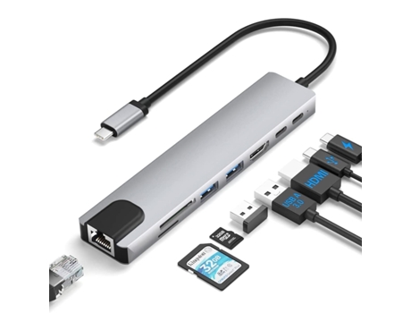 En 1 Adaptador Multipuerto De Concentrador Usb C Con Puertos Usb 3.0, Puerto De Datos Usb C, Lector De Tarjetas Sd/Tf VENISYMLIS