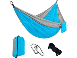 Hamaca Individual Chrui Con Cuerda De 2 M Y Mosquetón, 270 X 140 Cm (gris, Azul Cielo)