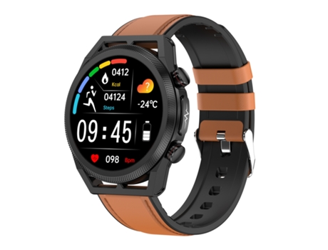 Smartwatch ET310 1,39" correa de cuero impermeable de la pantalla IP67 de IPS, supervisión de la temperatura corporal/ECG de la ayuda