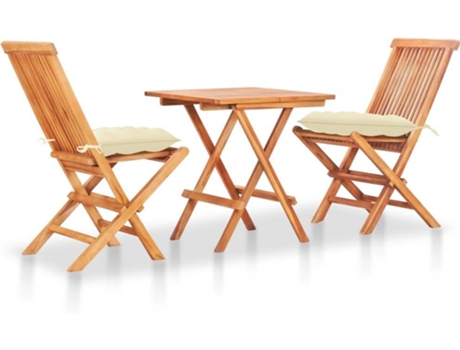 Conjunto 3 Conjunto de comedor de jardín VIDAXL Crema Teca (60x60x65 cm)