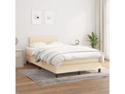 Cama Box Spring Con Colchón Tela Color Crema 120x200 Cm