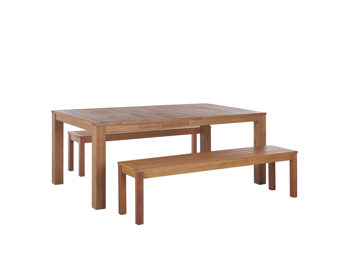Conjunto de jardín mesa y 2 bancos madera clara BELIANI Monsano