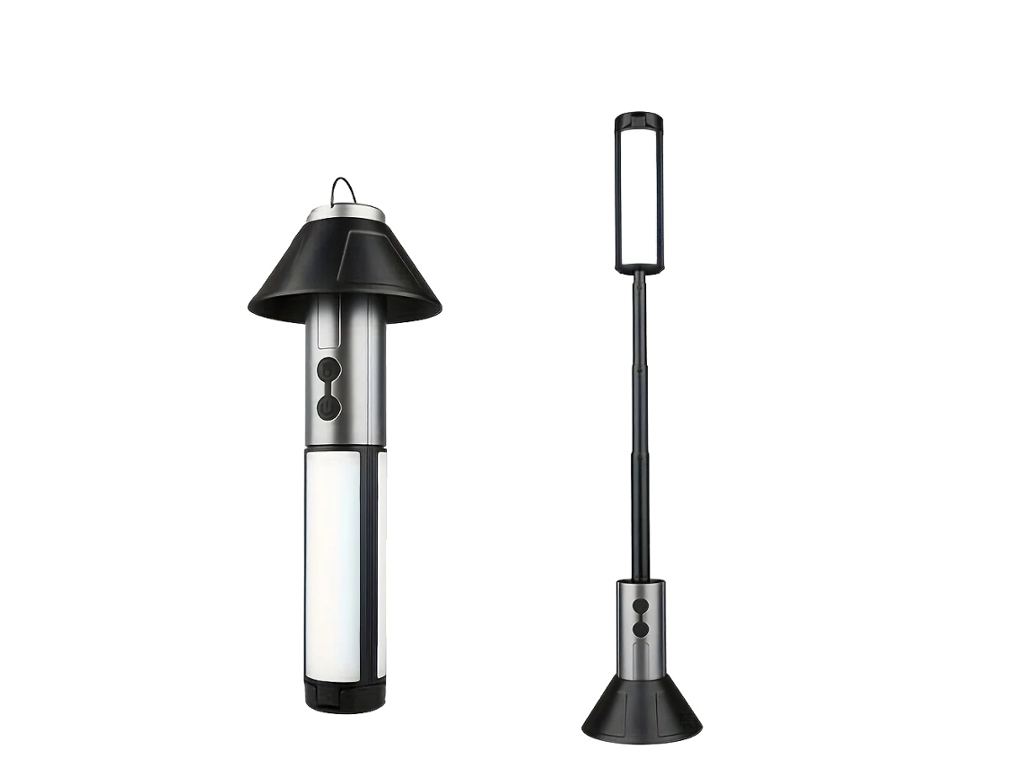 Linterna de camping telescópica, batería de 3000 mAh, carga tipo C, ángulo ajustable de 270°, gris (1 unidad)