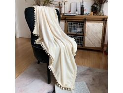2026-40010-manta Flannel Ligera Suave Con Flecos De Pompom Ideal Para Sofa Cama Temporada Ivory 51x59 Pulgadas