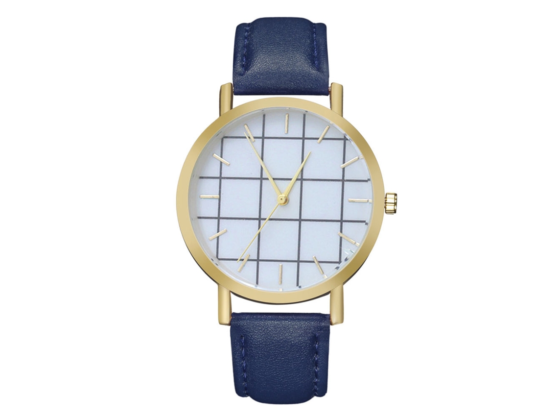 Reloj De Pareja Zhoulianfa Unisex Dial Cuadros Geométricos Cuero Pu Acero Quartzo Azul
