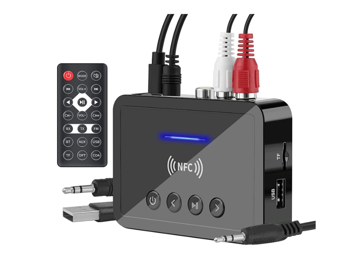 Transmisor Bluetooth 5.0 Receptor Transmisor FM 3 en 1 Adaptador Bluetooth  Audio HiFi 3.5 mm AUX RCA USB óptico para PC / TV / Coche (Negro)