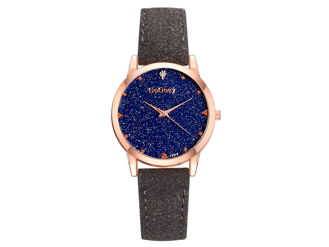 Reloj De Pulsera Para Mujer Con Esfera Redonda, Diseño De Cielo Estrellado, Correa De Poliuretano Gris Y Movimiento De Cuarzo.