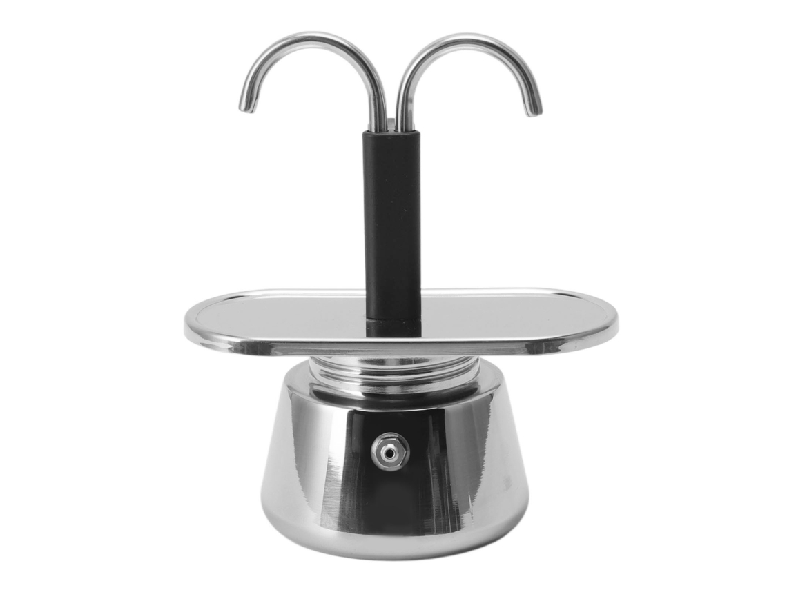 Cafetera italiana Moka de acero inoxidable de doble cabezal, 2 tazas de 100 ml, ideal para preparar café moka.