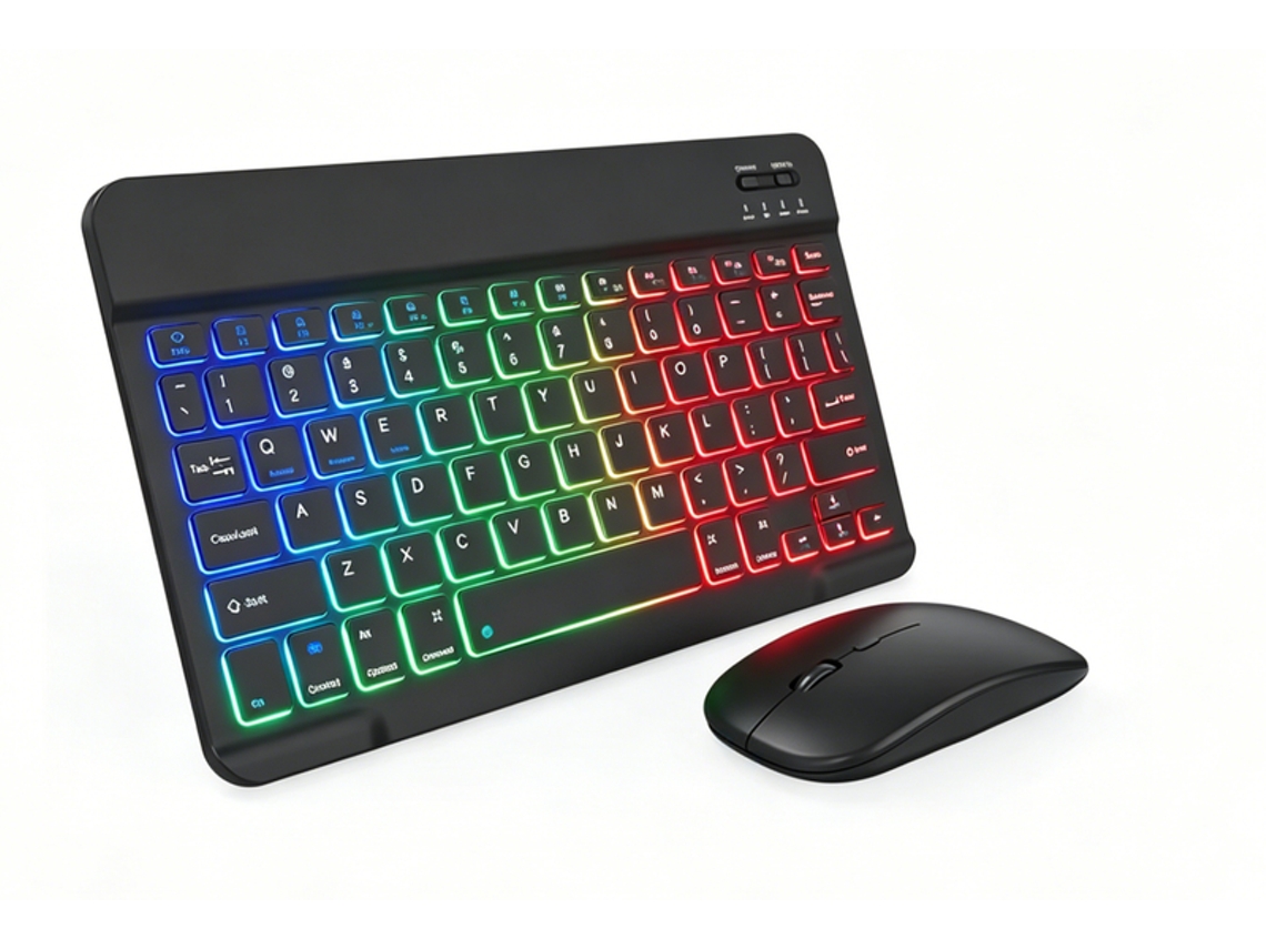 Conjunto Teclado Y Ratón Inalámbrico Negro, Retroiluminación Rgb, Teclas Silenciosas, Para Trabajo