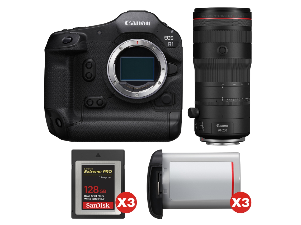 Canon Eos R1 + Rf 70-200mm F/2.8 L Is Usm Z Negro + 3 Sandisk 128gb Extreme Pro Cfexpress Type B + 3 Canon Lp-e19 + Ebook Pricedirect