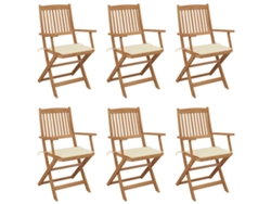 DKD HOME DECOR - Sillas de jardín plegables de 6 piezas con cojines de madera maciza de acacia