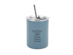 Taza De Café De Acero Inoxidable De 350 Ml (12 Oz) Con Tapa Y Pajita, Portátil, Isotérmica, Gris Y Azul.