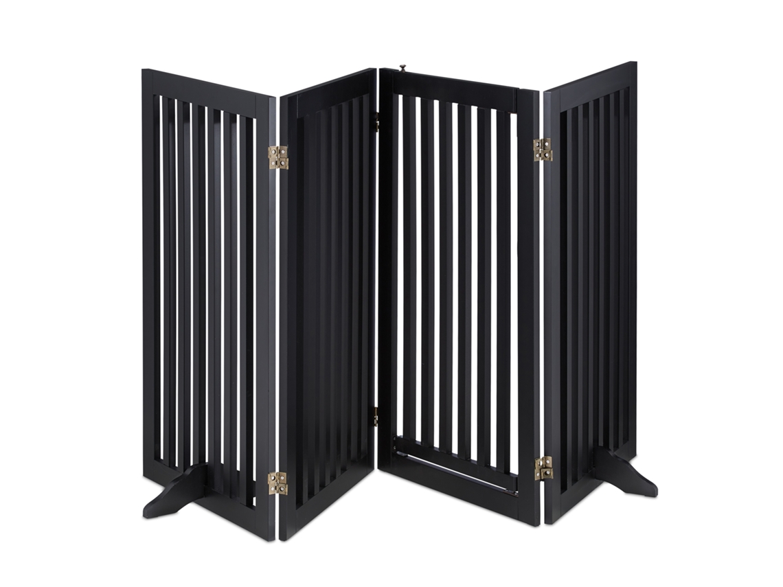 Relaxdays Barrera Seguridad Perros, Valla Protectora, Puerta, 92x206cm, Plegable, Cerca Protección Mascotas, Negro