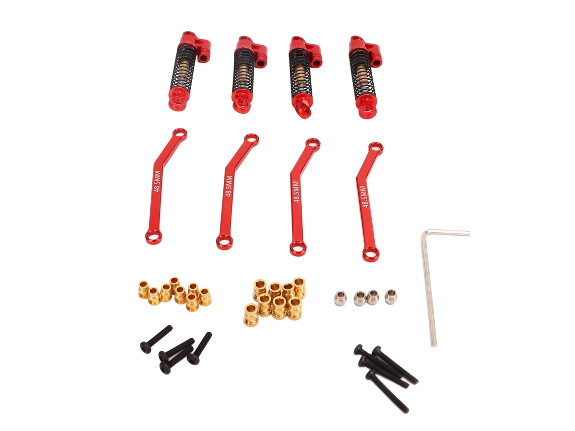 Amortiguador De Choque Rc Amortiguador Telescópico Rosca Con Barra De Tracción Curva Para Coche Crawler Fms Fcx24 1/18 1/24 Rojo