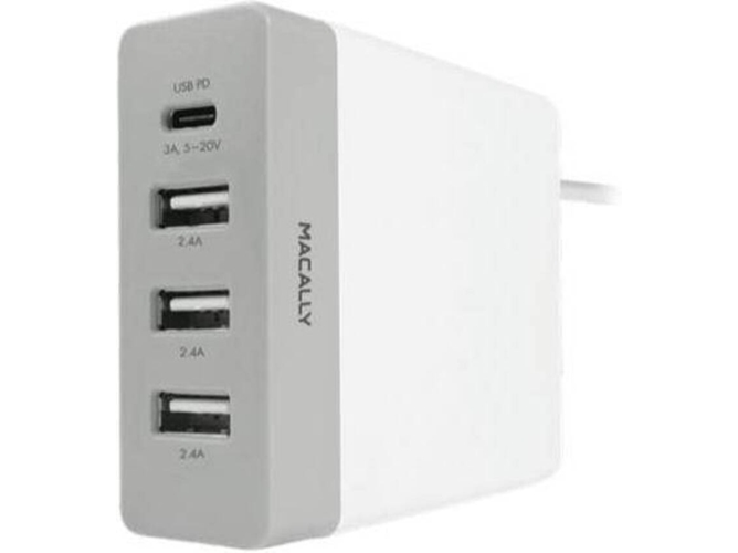 Cargador MACALLY AC 72W 3USB + USB-C