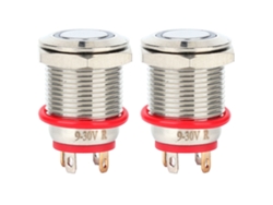 2 Interruptores Pulsadores Metálicos De Reinicio Automático Con Led, 12 Mm, 4 Pines, Ip65, Rojo, 9~30 V