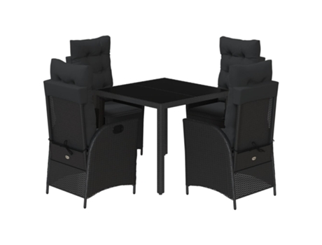 Conjunto 5 de muebles jardín VIDAXL con cojines ratán sintético negro