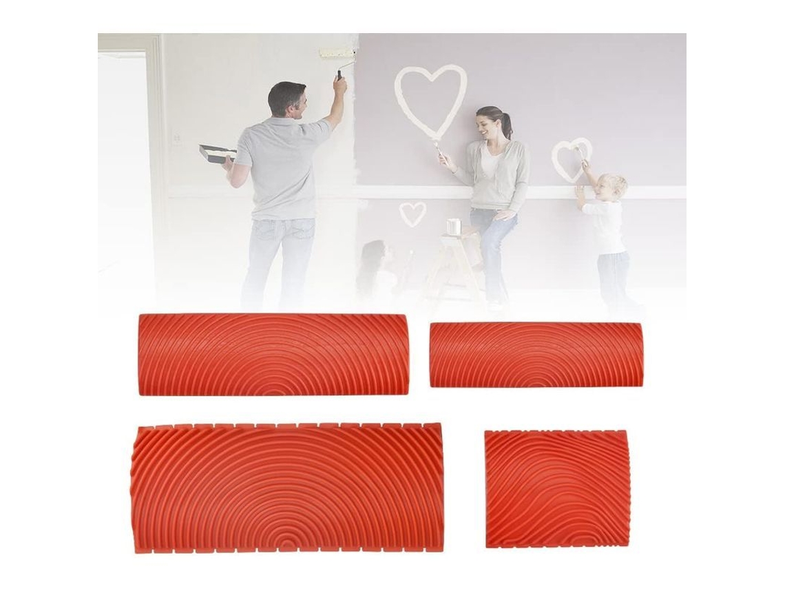2026-rodillo De Pintura De Textura De Madera En Goma Con 4 Diseños, Para Pared Y Muebles, Rojo