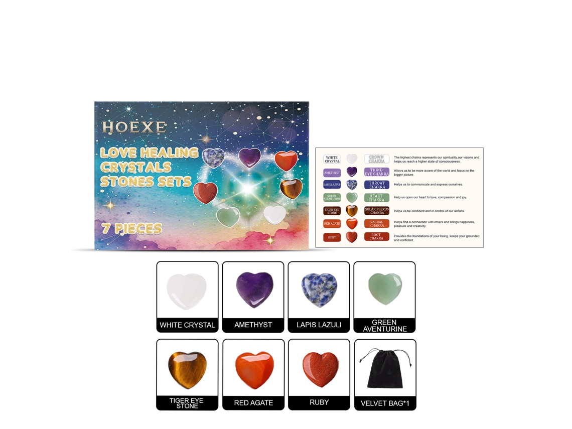 Conjunto de piedras curativas con cristal del amor