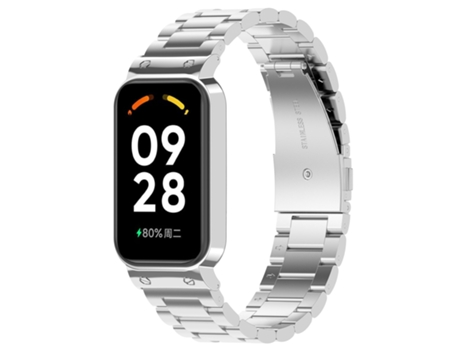 Correa de reloj inteligente para Xiaomi Smart Band 8 Active Tres cuentas de acero inoxidable + marco de reloj de metal (Plata)