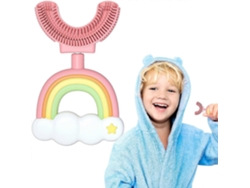 Cepillo de dientes en forma de U para niños, limpieza bucal de 360° con cabezal de silicona suave GOKOCO (de 2 a 6 años, rosa)