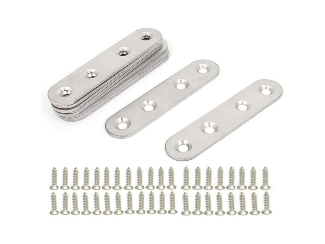 Soportes planos de acero inoxidable, 10 piezas con 40 tornillos para reparación de muebles y uniones.
