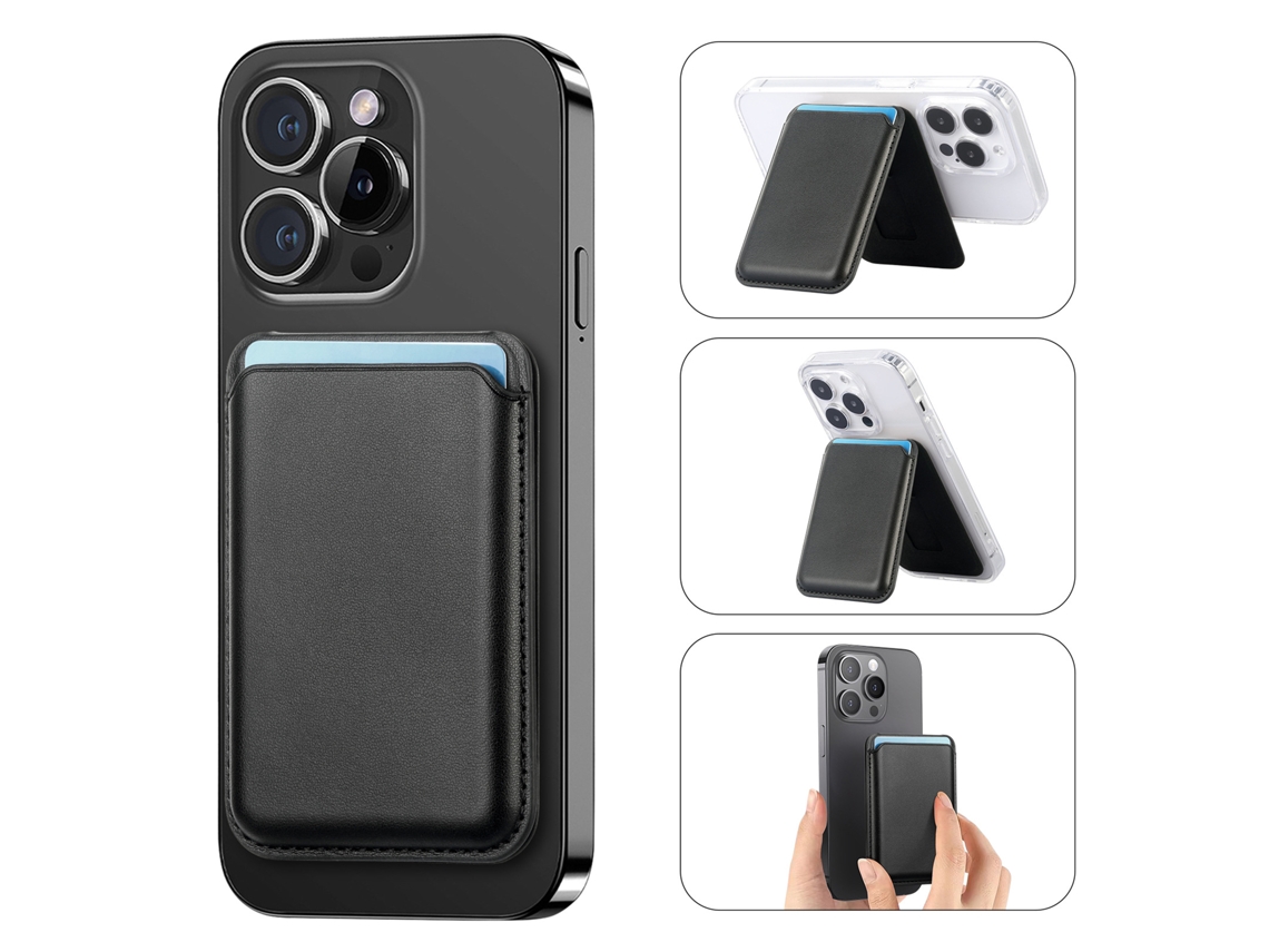 Cartera magnética ultrafina para iPhone con soporte ajustable - Negra Hexinyigjly