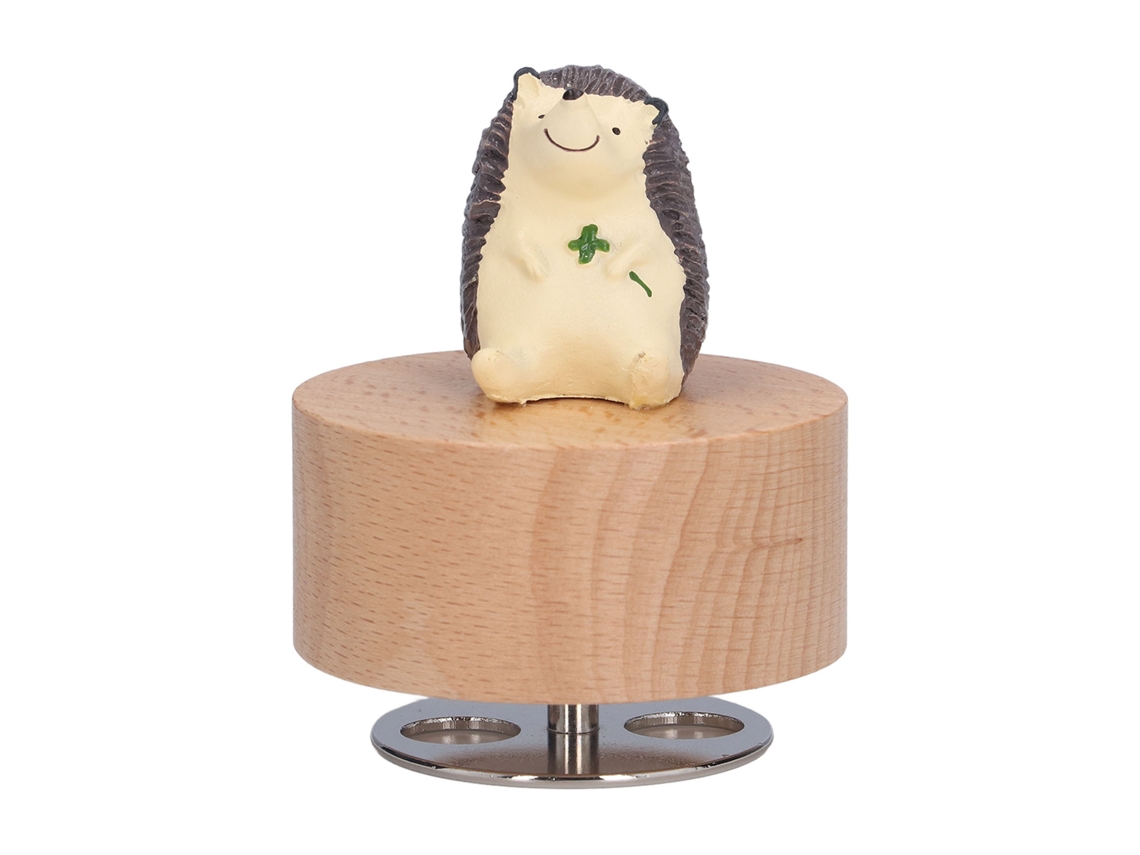 Caja De Música Redonda De Madera Para Armar Con Diseño De Animales Giratorios Para Decoración Y Regalos - Hérisson