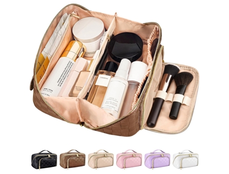 Bolsa de maquillaje de viaje para mujer bolsa de cosméticos a cuadros impermeable de piel sintética de gran capacidad bolsa portátil bolsa de aseo ...