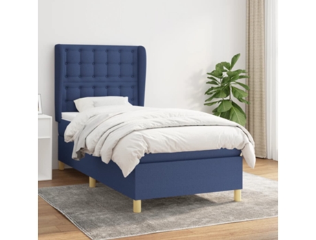 vidaXL Cama con somier y colchón 90x190 cm tela azul
