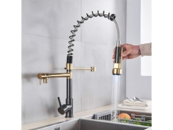 Grifo De Cocina Con Luz Led, Negro Y Bronce, Mezclador De Doble Resorte.