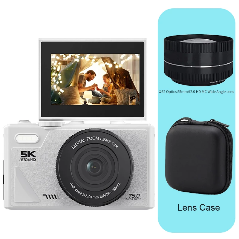 (cámara Digital Blanca Con Lente, Sin Tarjeta Sd) Pantalla Giratoria De 180°, Enfoque Automático, Compatible Con Wi-fi