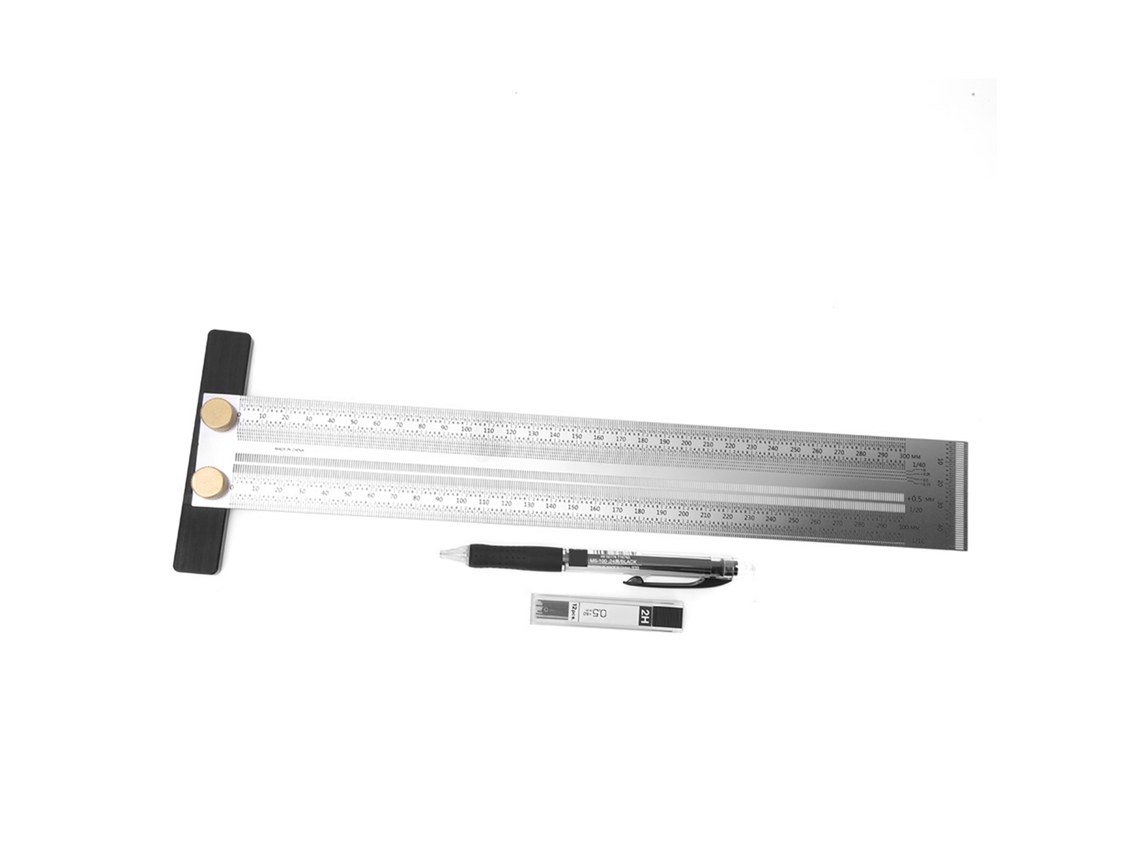 Regla De Marcado En Forma De T De Acero Inoxidable Con Lápiz Automático De 300 Mm Para Carpintería. Calibrador De Regla De Marcado.